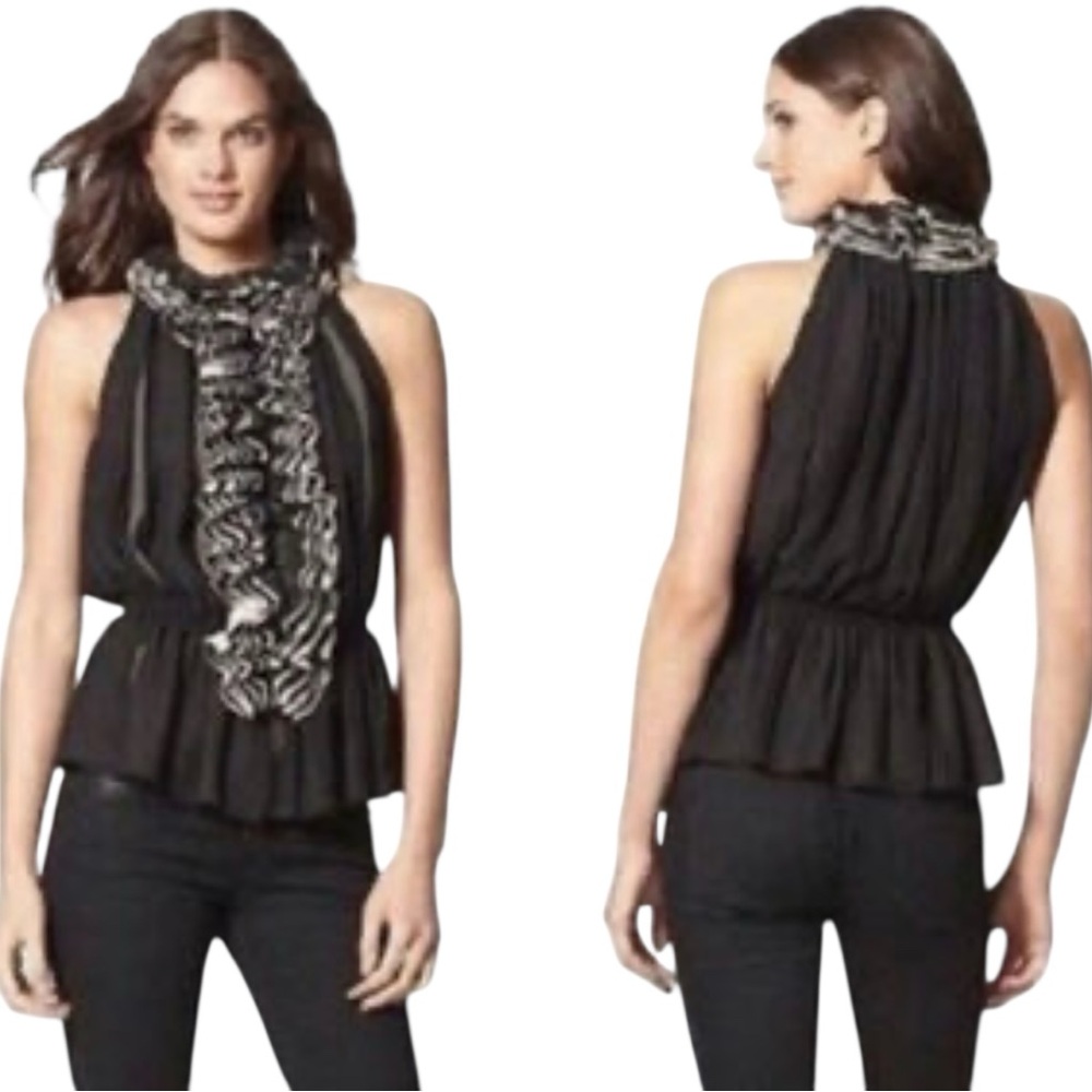 Robert Rodriguez for Neiman Marcus Ruffled Blouse Peplum‎ Sleeveless Chiffon Top